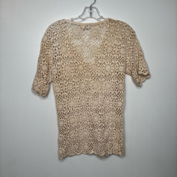 Vintage F.A.I. Crochet Cardigan Women’s L 100% Cotton Open Knit Boho Cream - Picture 14 of 16